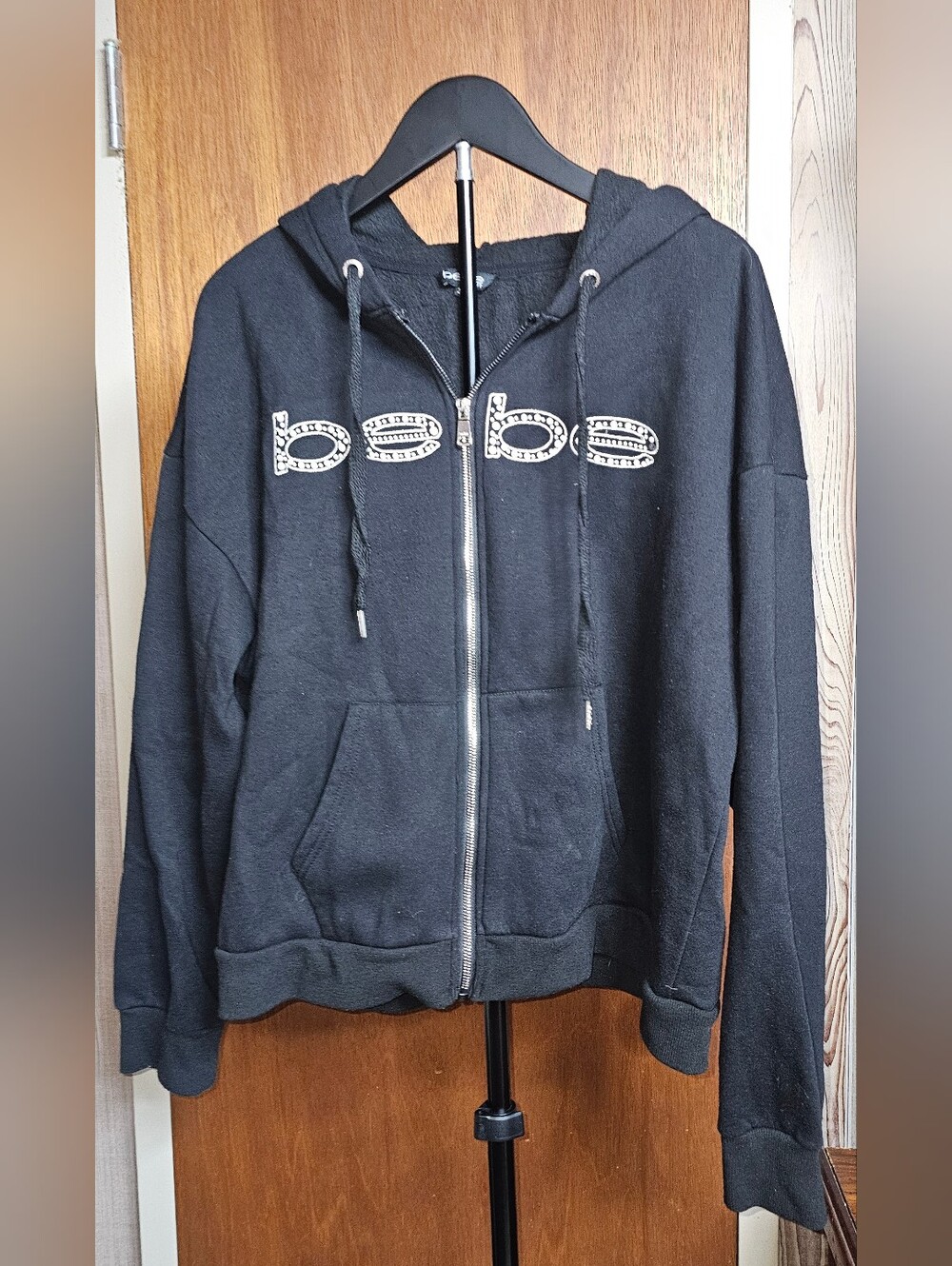 bebe Plus Size 2X Black Zip-Up Hoodie With Pearl Details